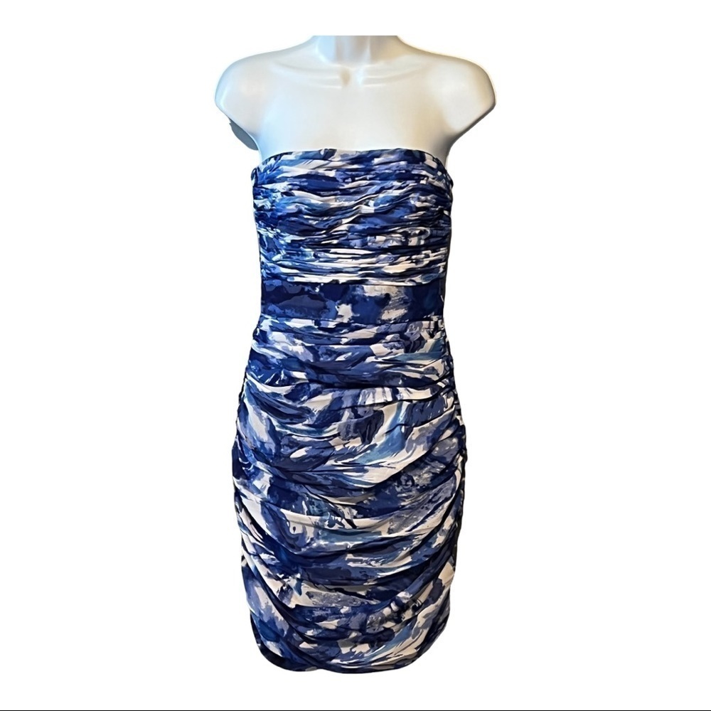 Monique Lhuillier Strapless Bridesmaids Dress Blue and White Size 0